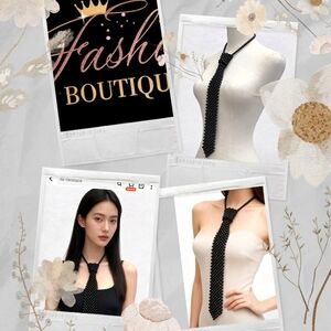 Black Beaded Tie Necklace